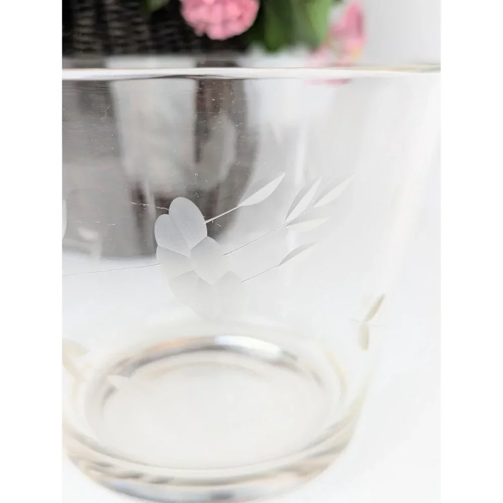 1960s Princess House Heritage Blown Glass Ice Bucket Heavy Cut Glass MCM Decor
